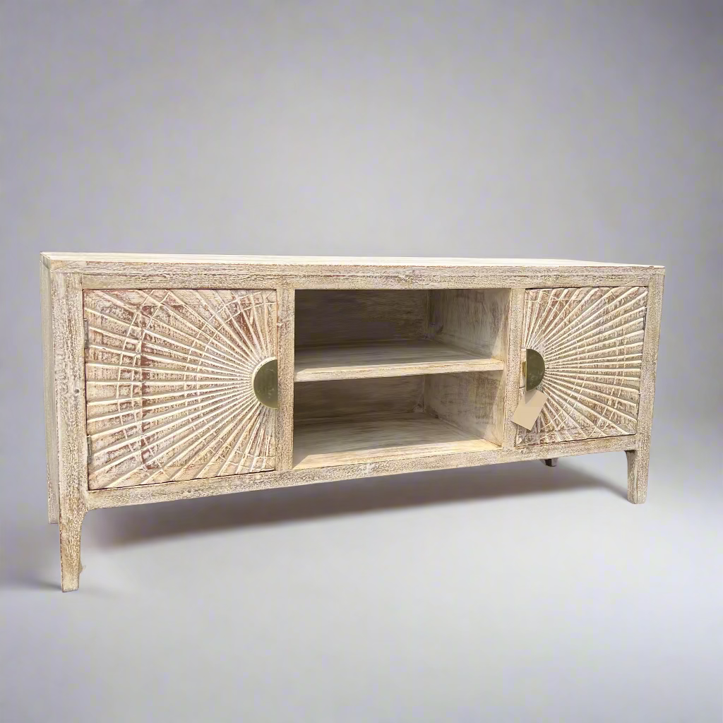Wooden console with decorative patterns