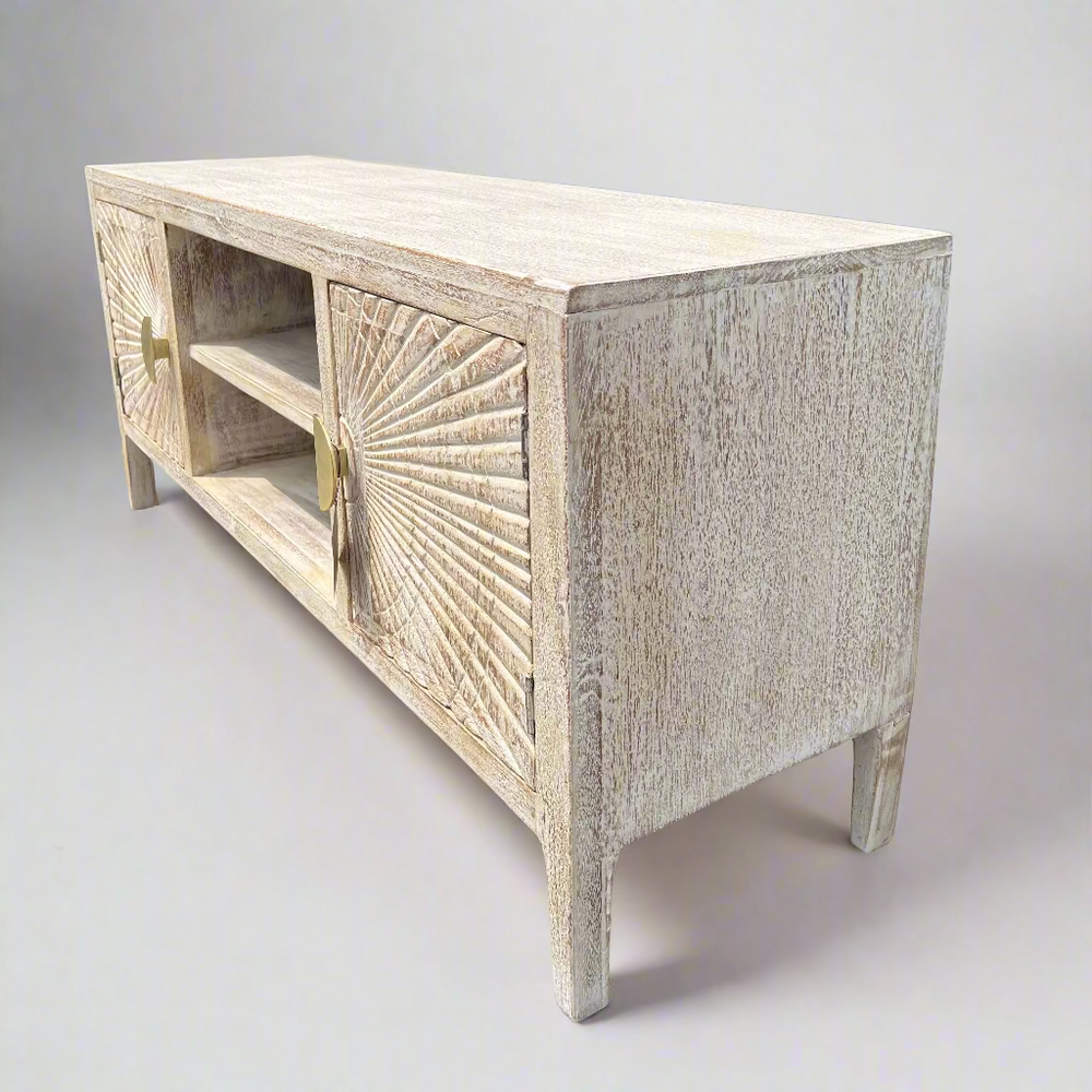 Decorative wooden cabinet with sunburst