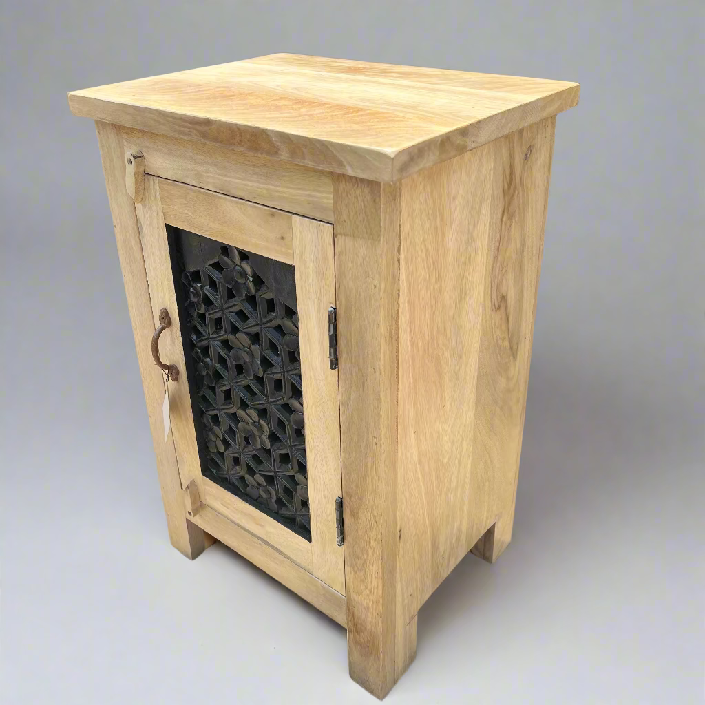 Wooden cabinet with decorative grille