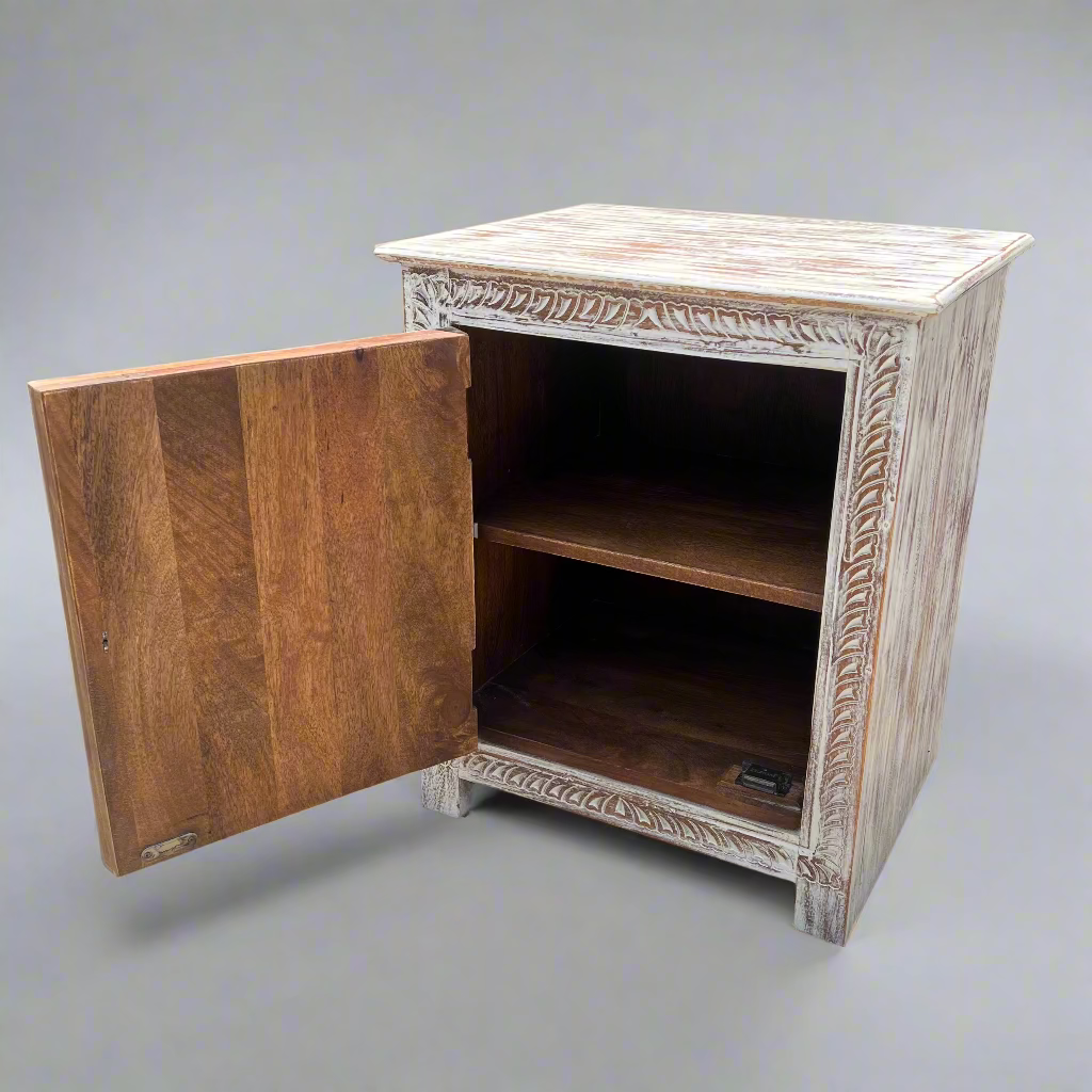 Wooden cabinet with open door