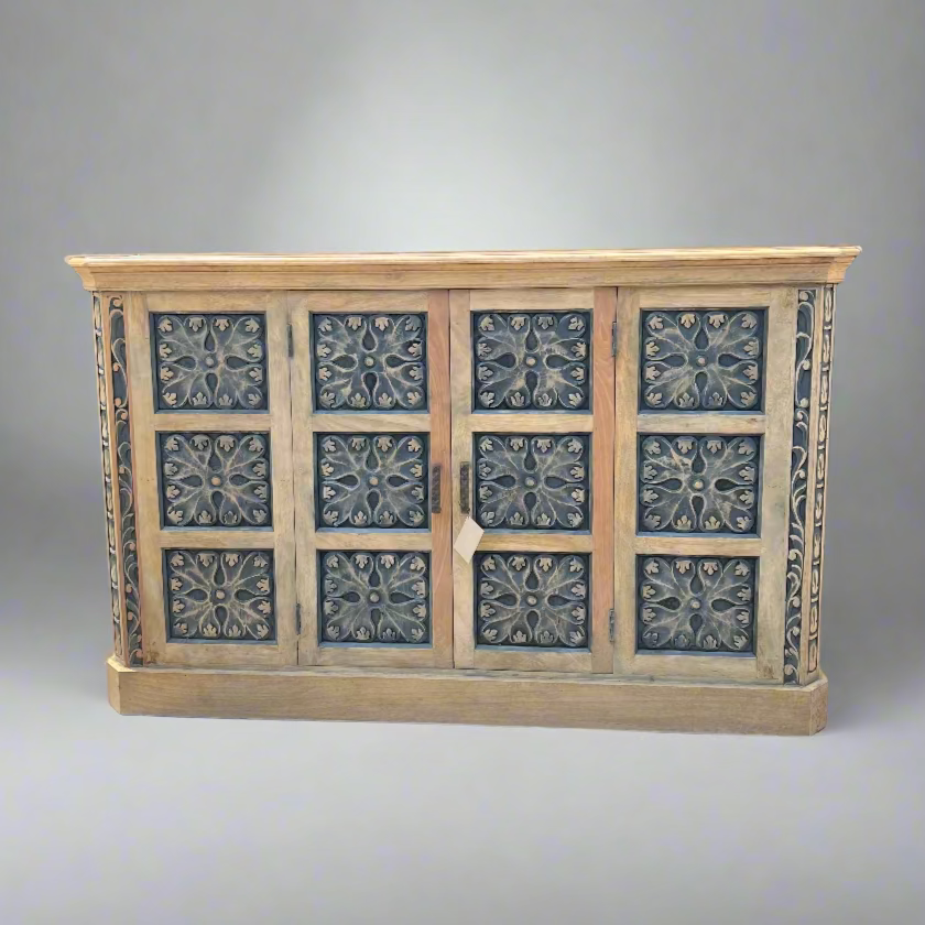 Wooden cabinet with decorative patterns