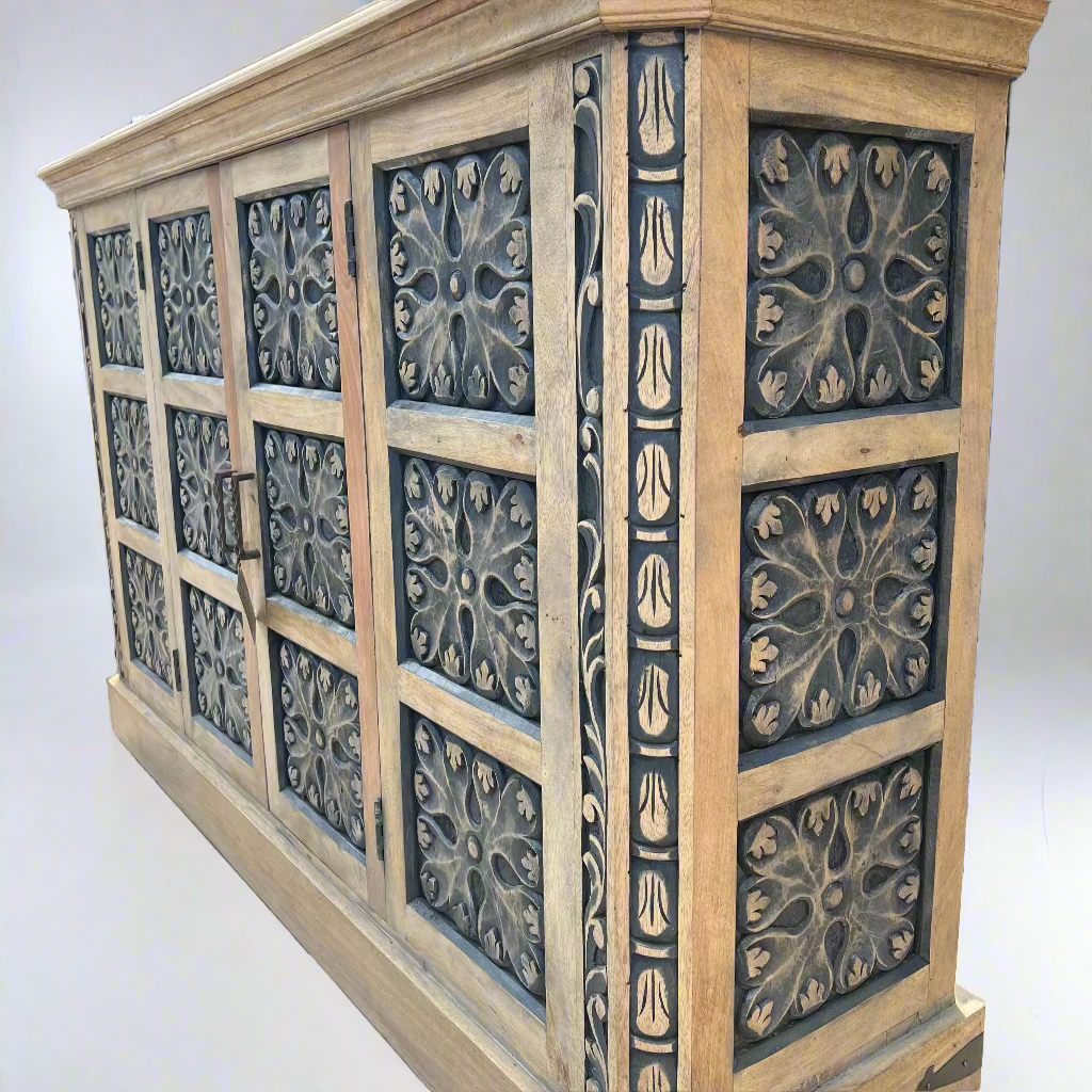 Decorative wooden cabinet with intricate carvings