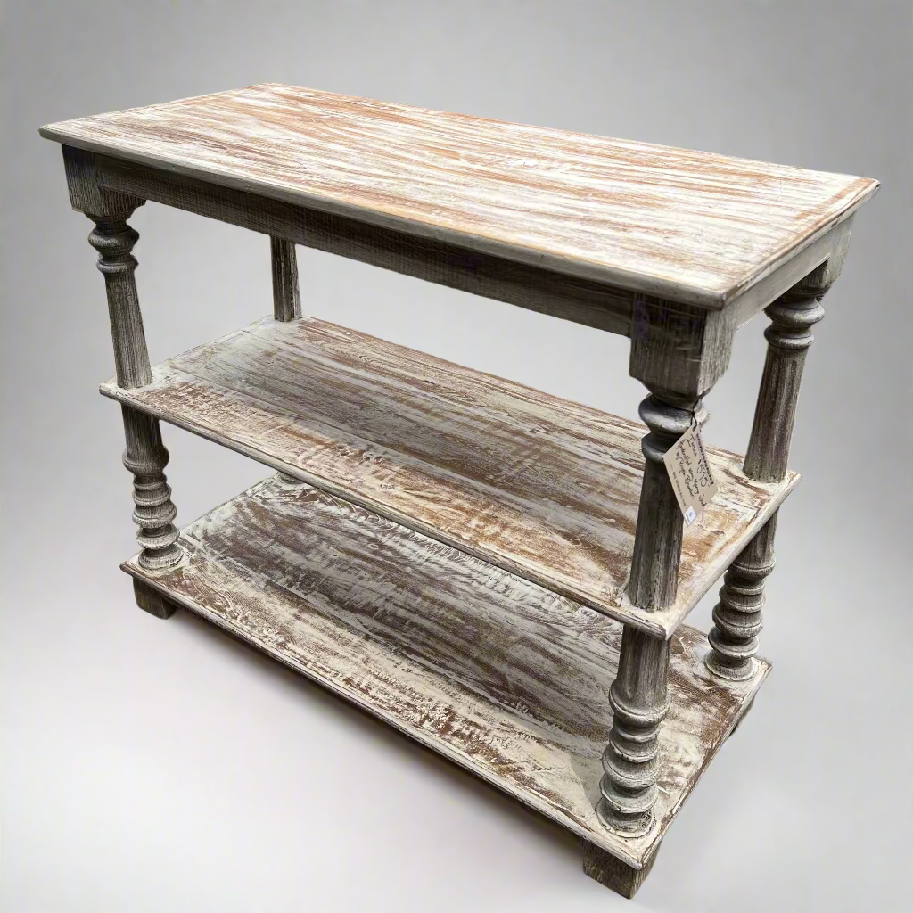 Wooden table with two shelves