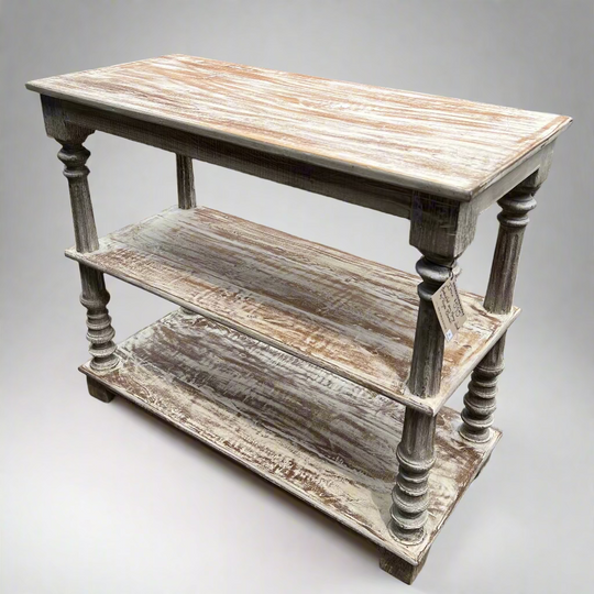 Wooden table with two shelves