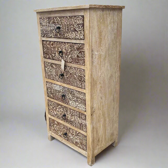 Wooden dresser with intricate carvings
