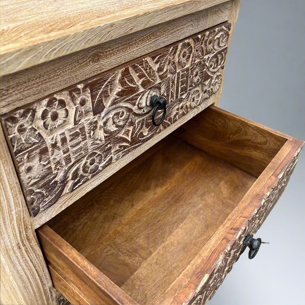 Wooden drawer with intricate carvings