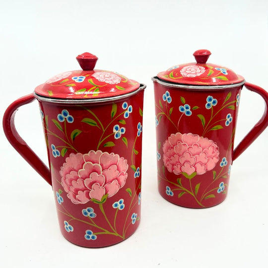 Hand Painted Stainless Steel Pitcher With Lid