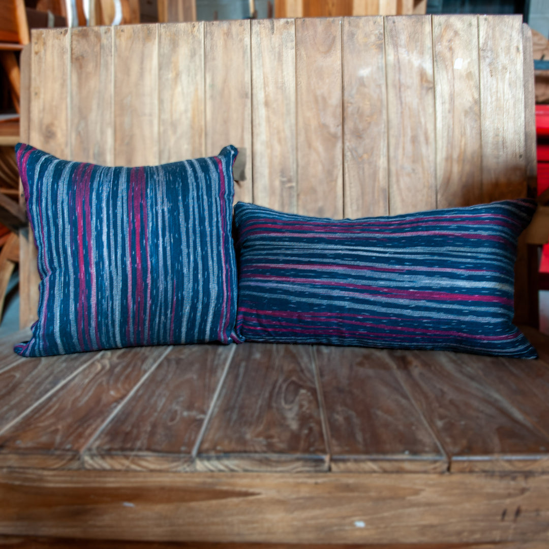Ikat Cotton Pillow Cover - Blue Lines