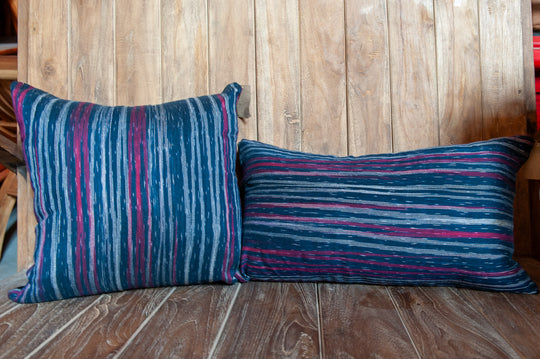 Ikat Cotton Pillow Cover - Blue Lines