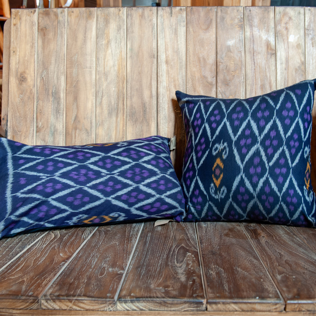 Ikat Cotton Pillow Cover - Purple Diamond