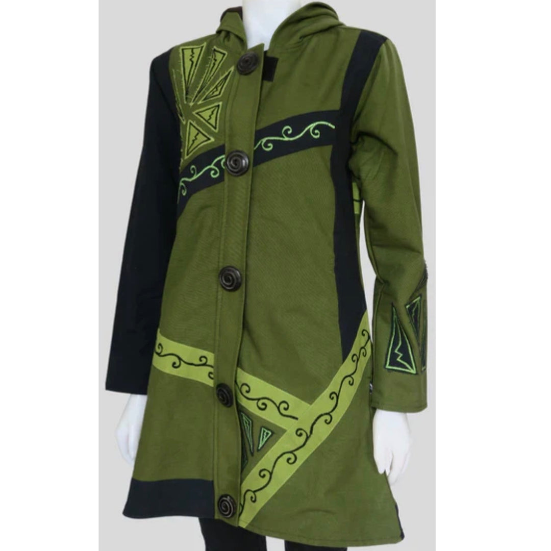 Veste longue en toile à angle brodé