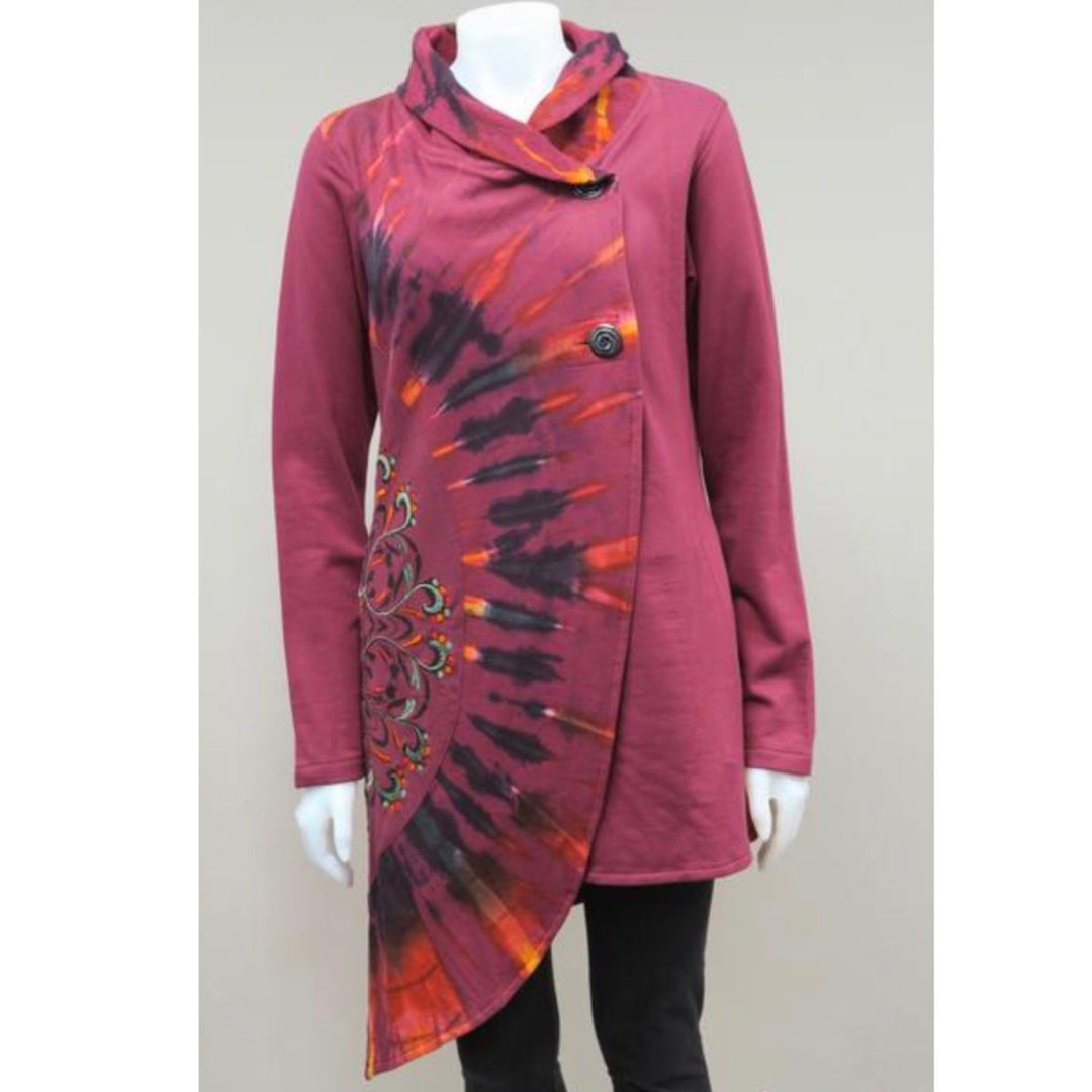 Red A-Symmetrical Button-up Jacket