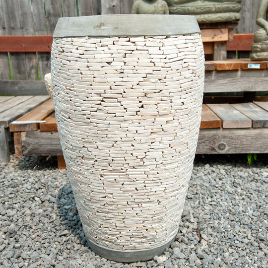 Javanese Cement Cylinder Stone Pot - White Marble