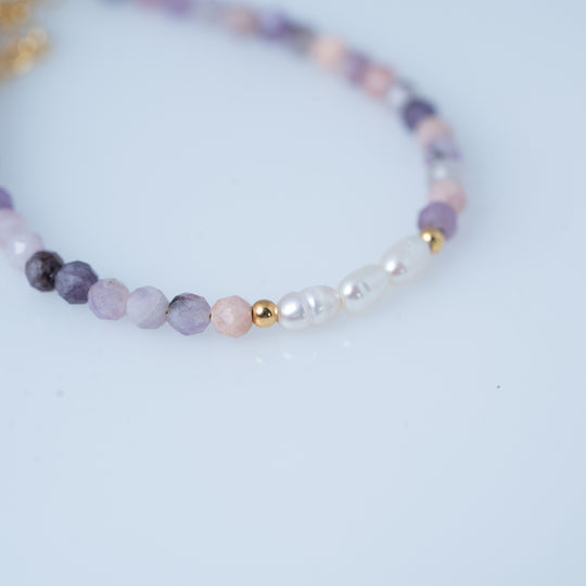 Bracelet Or et Perle avec Perles Roses