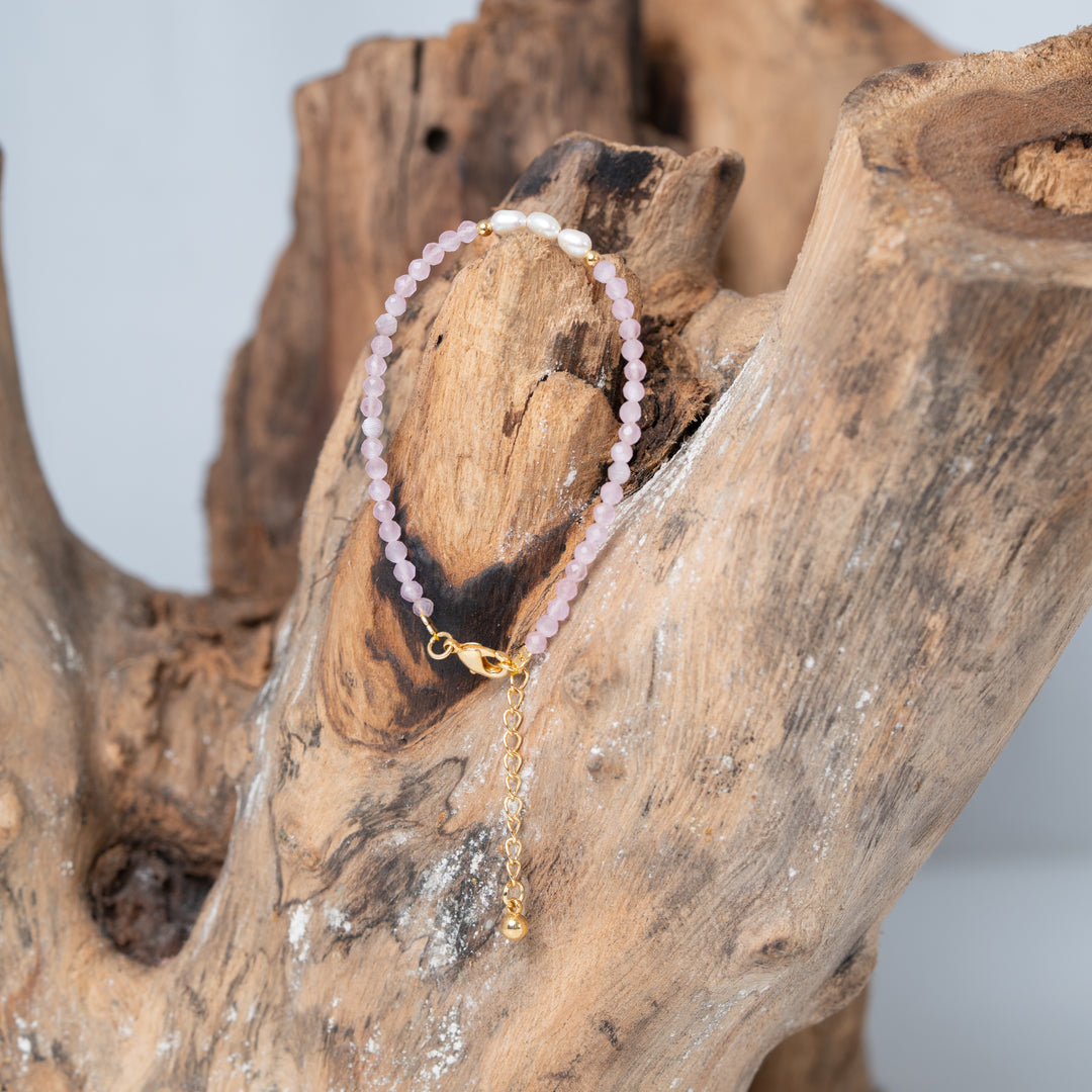 Bracelet Or et Perle avec Perles Roses