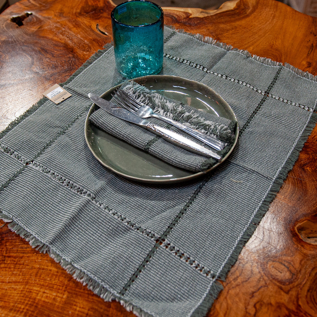 Mexican Hand Loomed Cotton Placemat - Grey