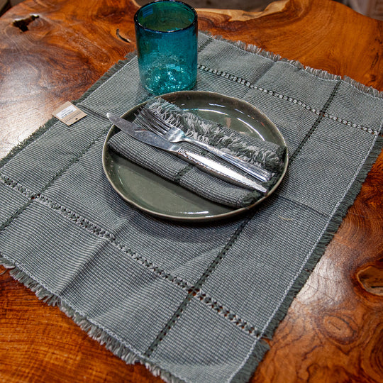 Mexican Hand Loomed Cotton Placemat - Grey