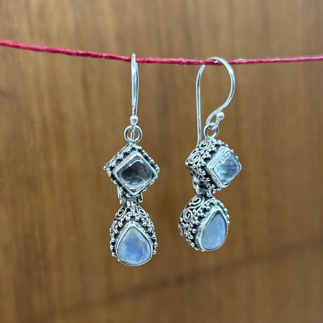 Teardrop & Square Filigree Moonstone Earring