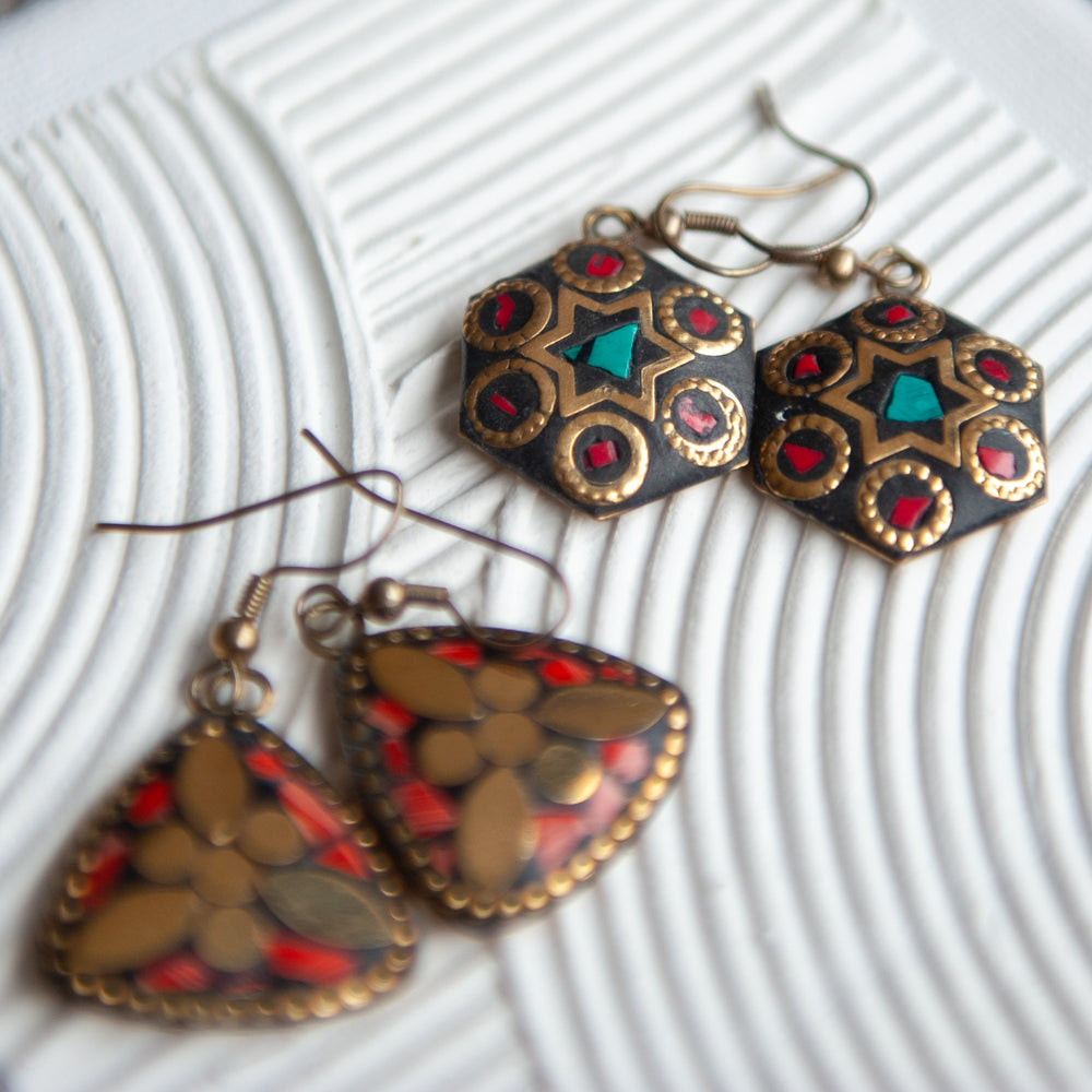 Gold Plated Mosaic Earrings - Geometric