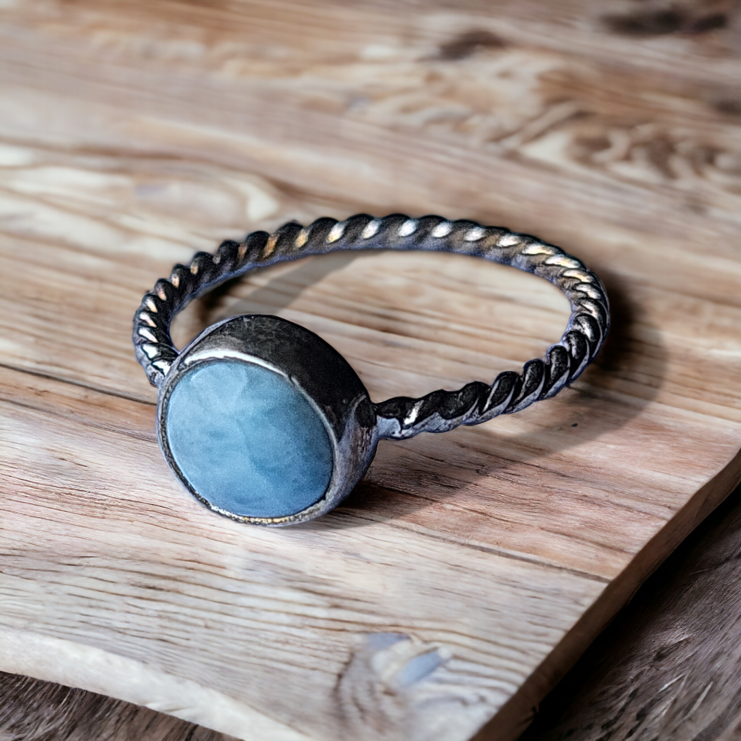 Bali Larimar Braided Sterling Silver Ring