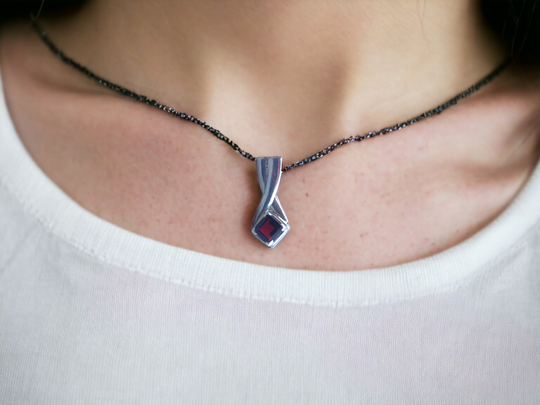 Garnet Square Drop Pendant