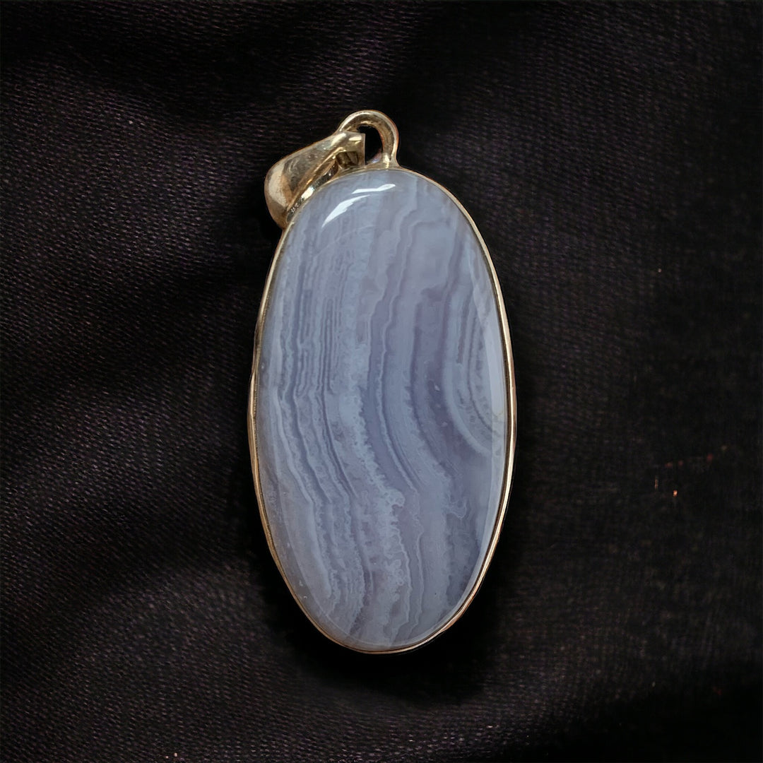 Indian Blue Lace Agate Silver Pendant