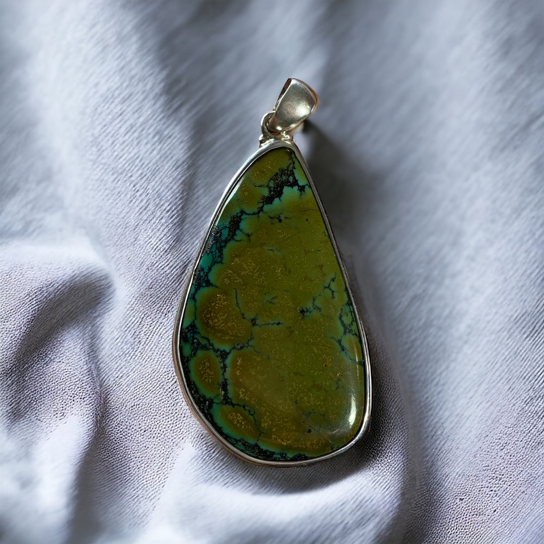 Bali Green Turquoise Sterling Silver Pendant
