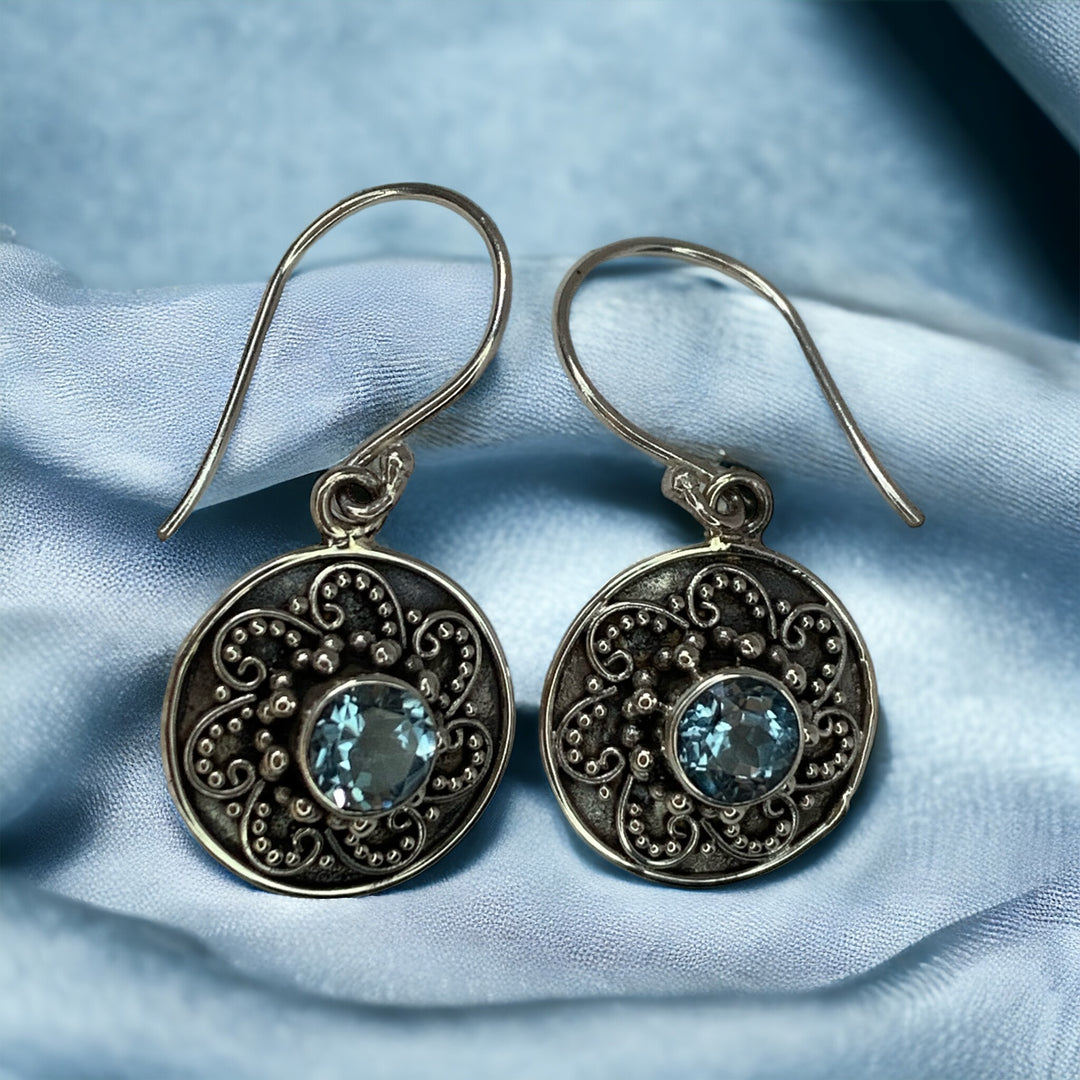 Ornate Filigree Blue Topaz Earring