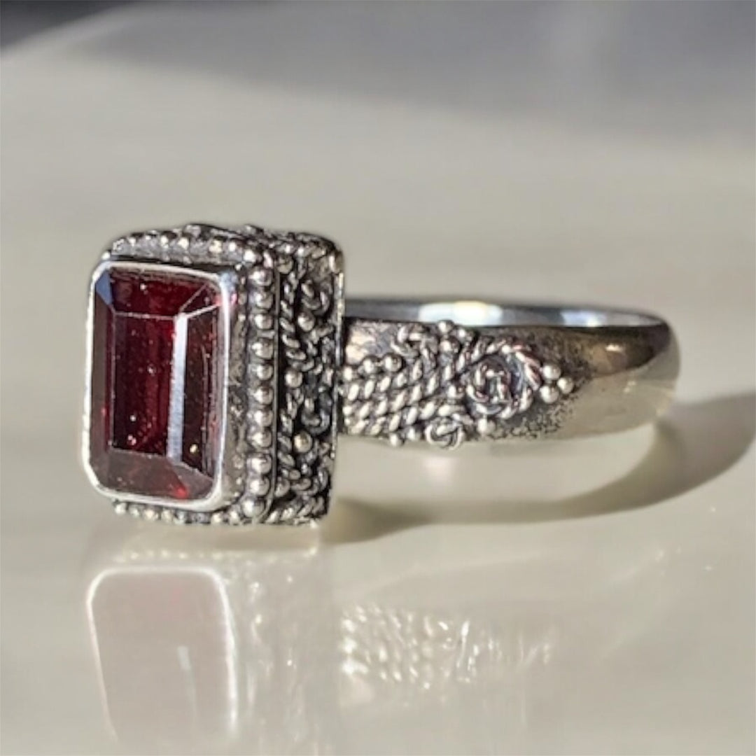 Ornate Garnet Carved Ring
