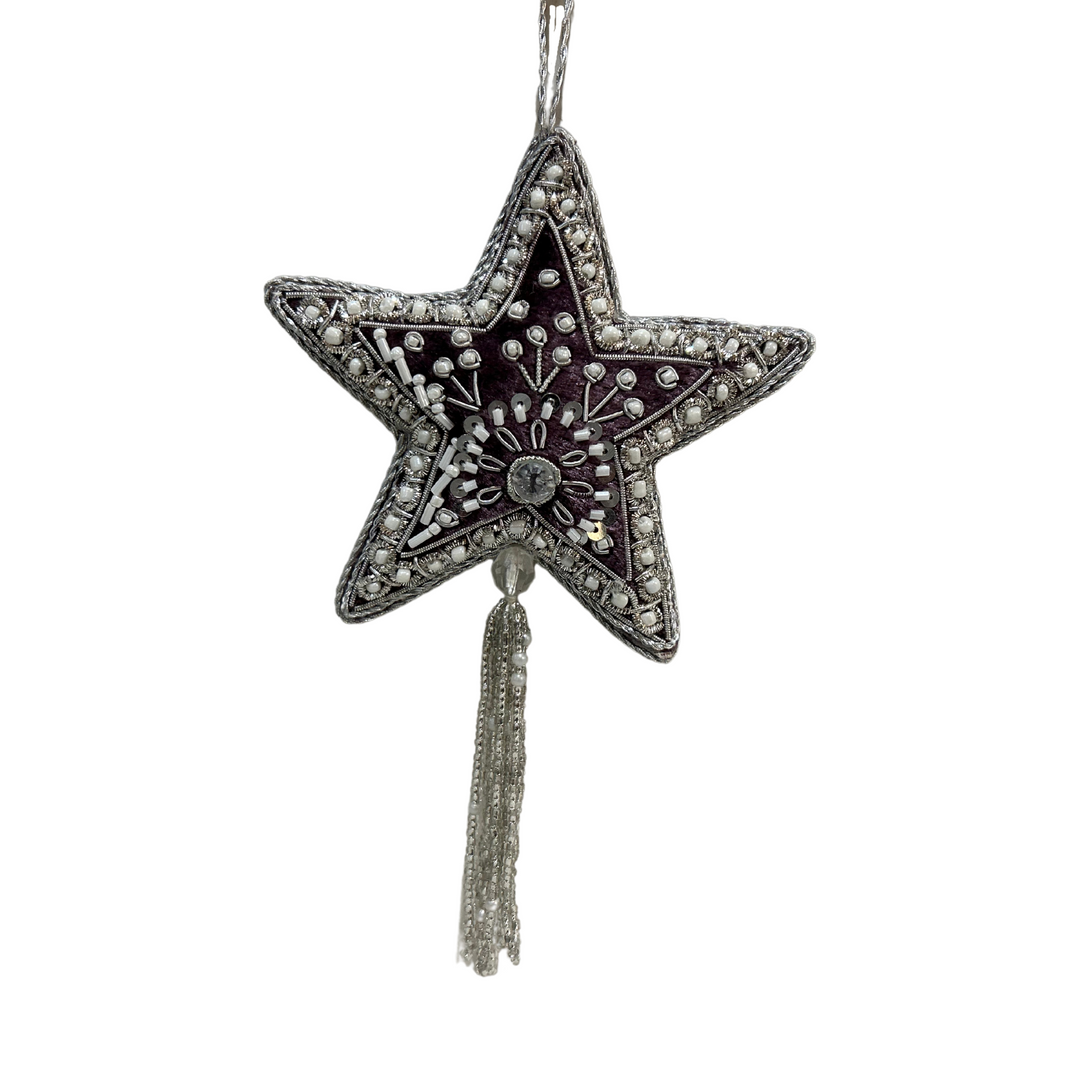 Purple and Silver Star w/ Tassel Ornament