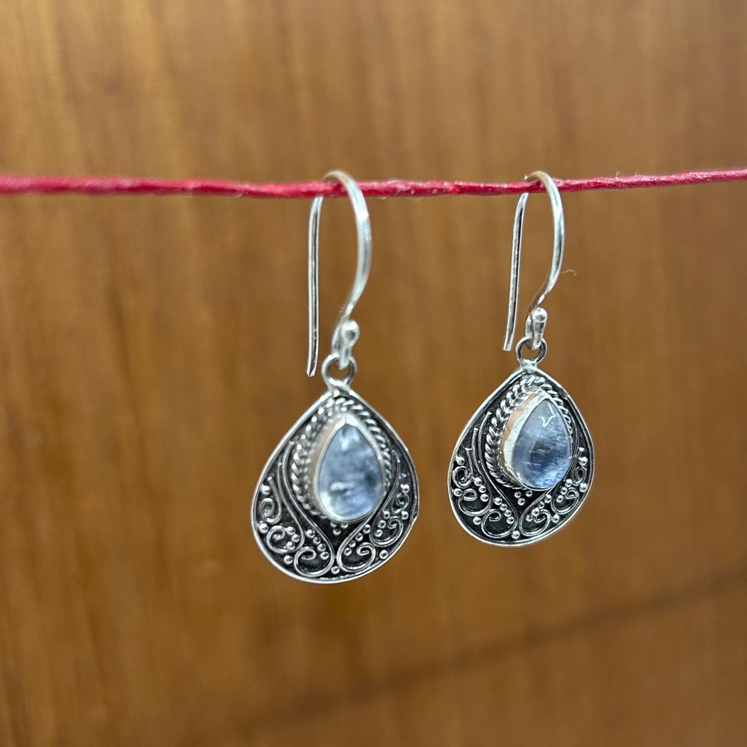 Teardrop Moonstone Ornate Filigree Earring