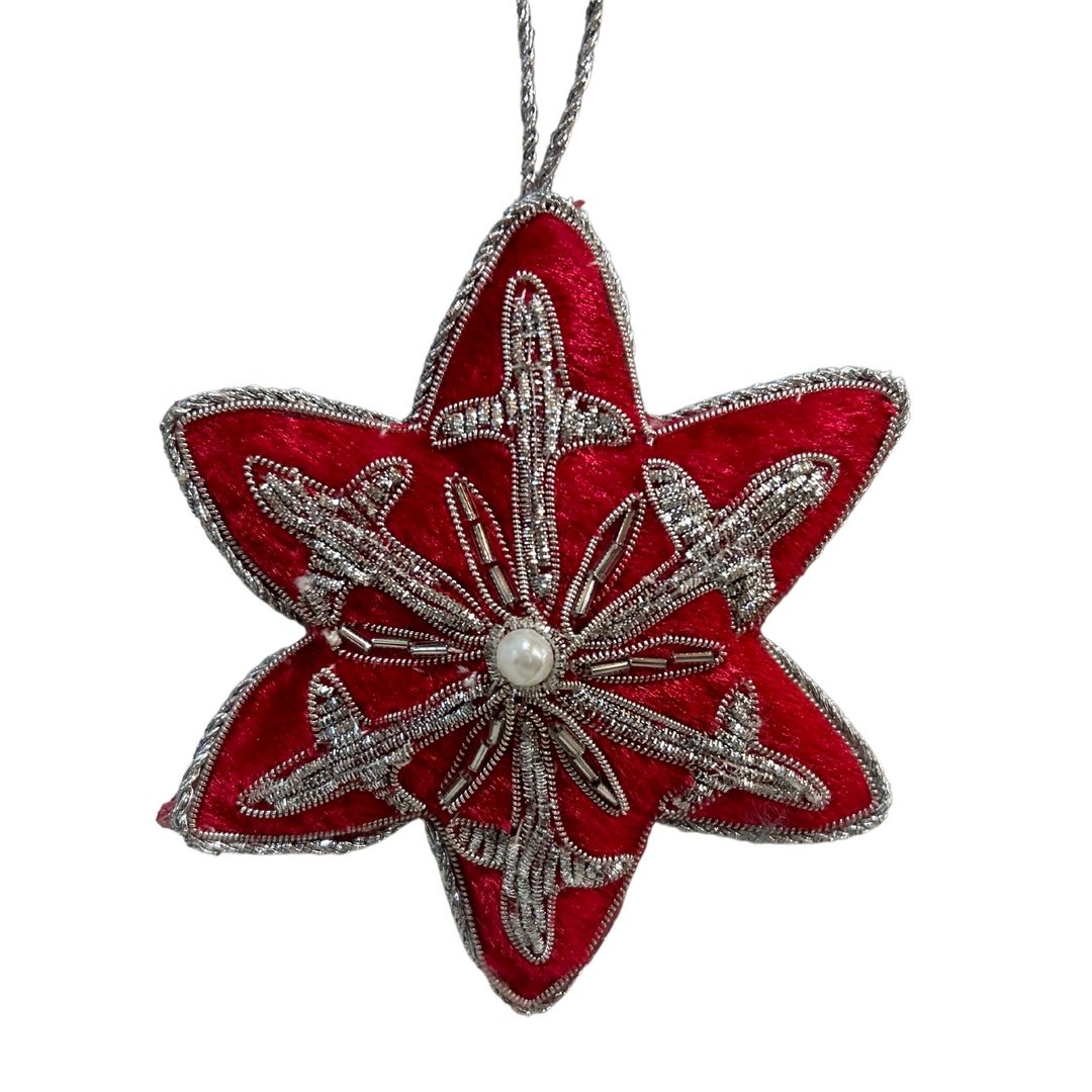 Red and Silver Flower Ornament