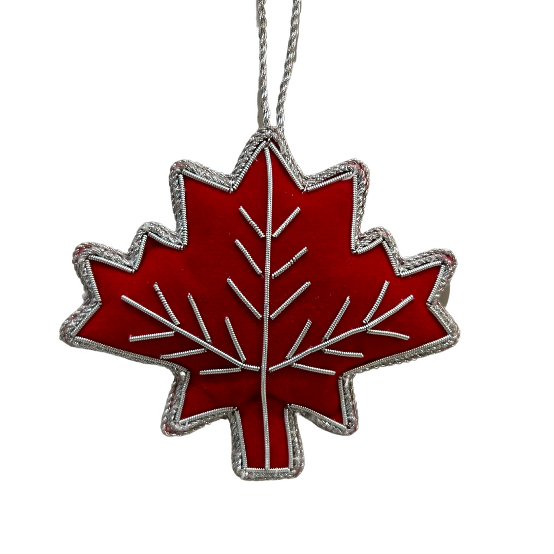 Red and Silver Maple Leaf Ornament