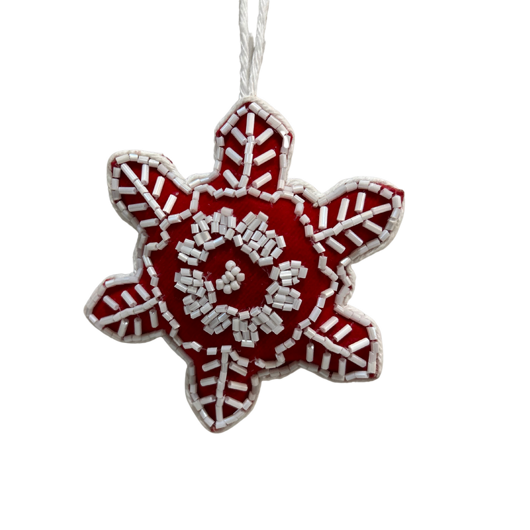 Red and White Snowflake Ornament