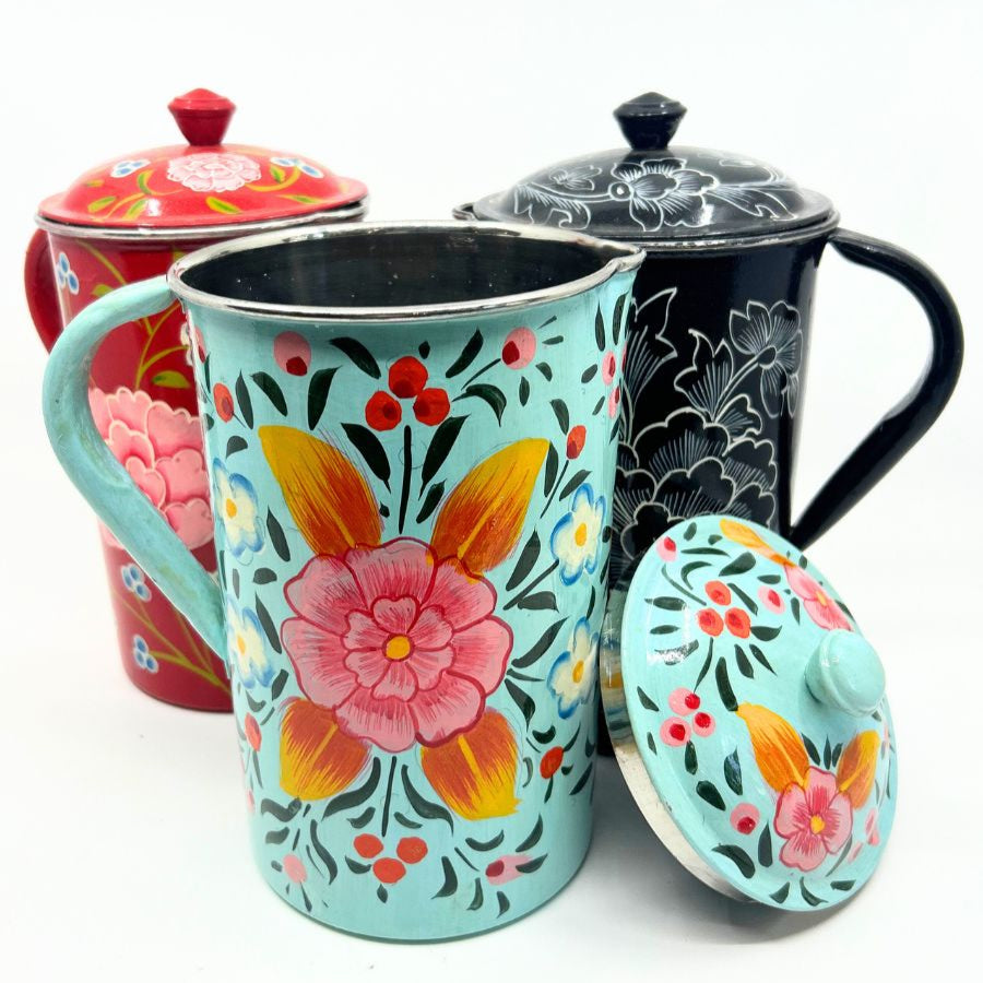 Hand Painted Stainless Steel Pitcher With Lid
