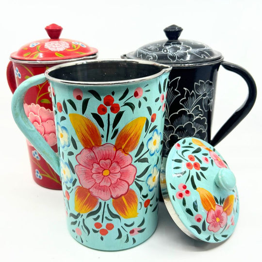 Hand Painted Stainless Steel Pitcher With Lid