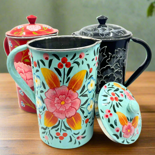 Hand Painted Stainless Steel Pitcher With Lid