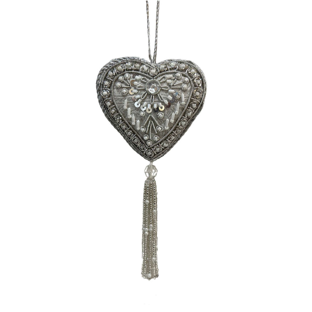Silver Heart w/ Tassel Ornament