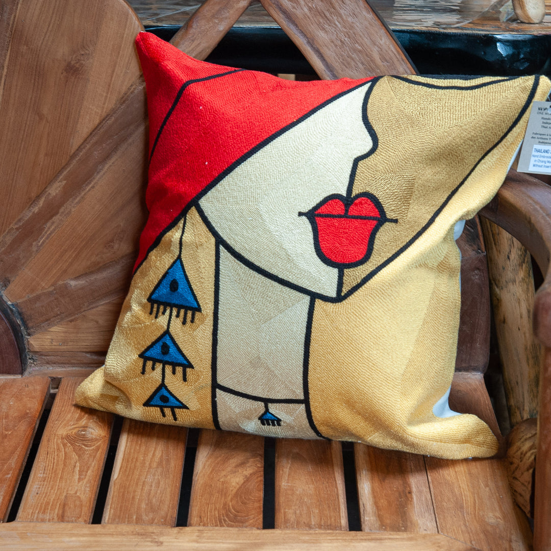 Housse de coussin brodée - Visage