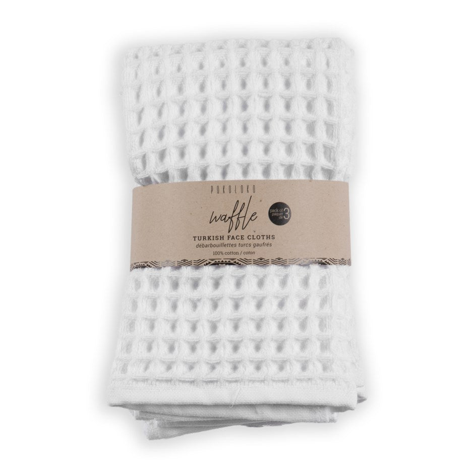 Turkish Waffle Face Towel - White - Set of 3