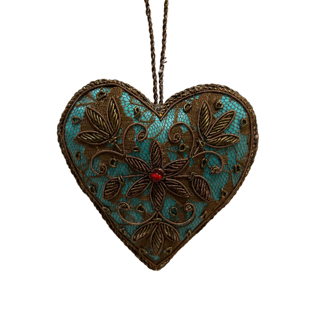 Teal and Copper Heart Ornament