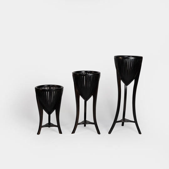 Teak Plant Stand - Black