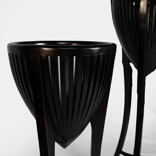 Teak Plant Stand - Black