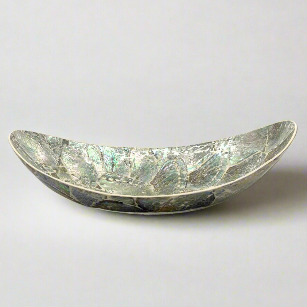White Inlaid Shell Oval Dish