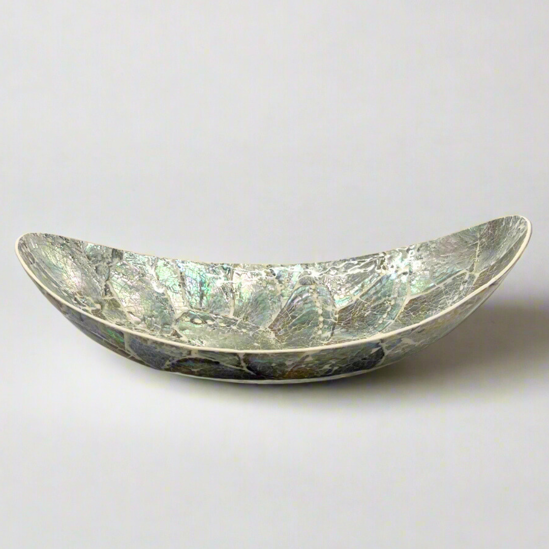 White Inlaid Shell Oval Dish