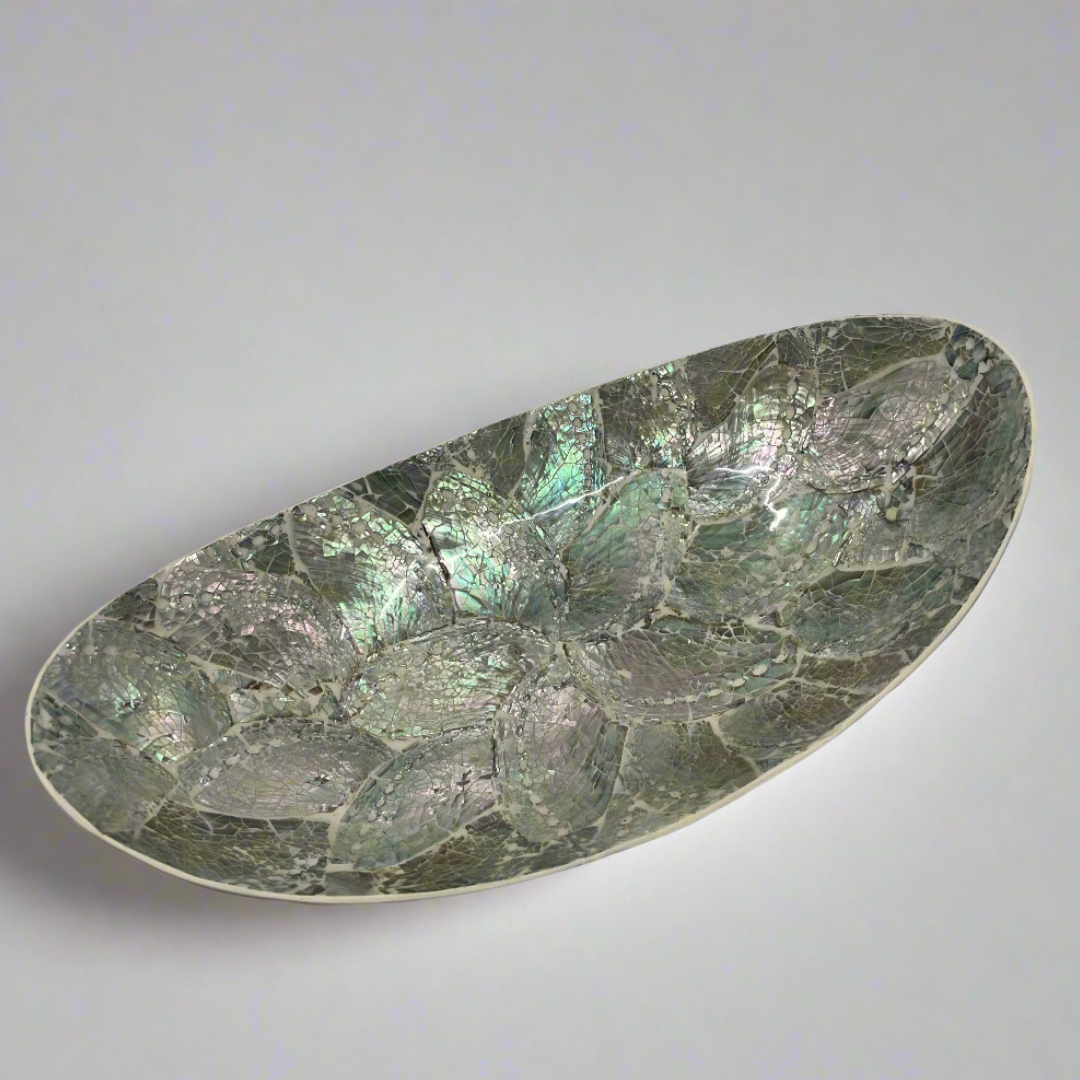 White Inlaid Shell Oval Dish