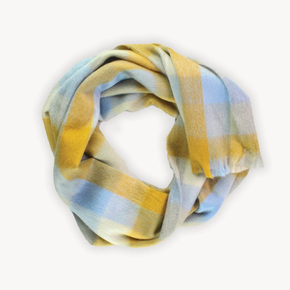Alpaca Scarf - Gold/Blue Check