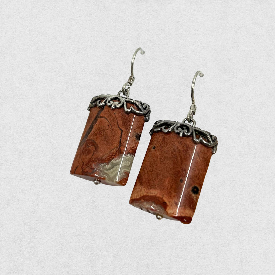 Raw Jasper Rectangle Earring