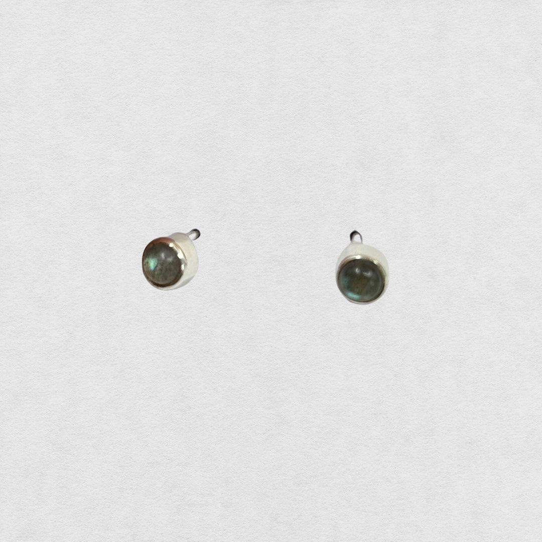 Round Labradorite Dot Silver Studs