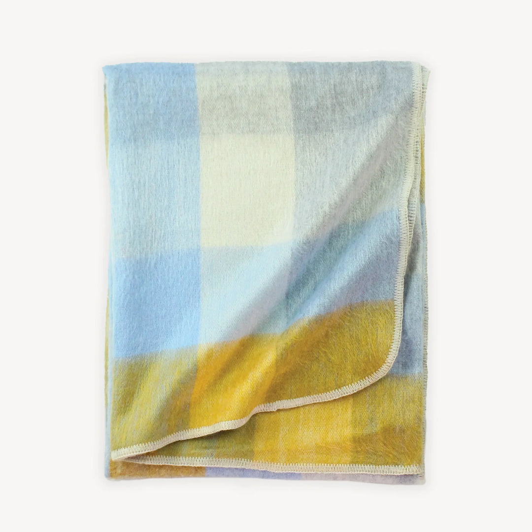 Large Alpaca Throw - Gold/Blue Check